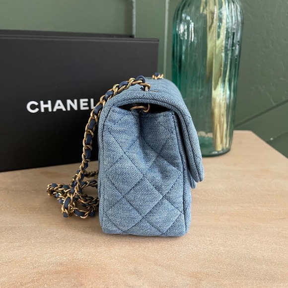 ❌SOLD❌NEW Chanel Denim Square Mini Pearl Crush Flap Bag 22C - Picture 3 of 14